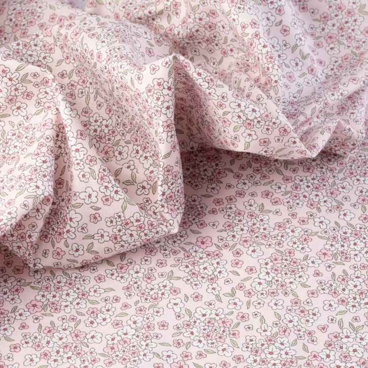Pudra Pembe Mini Papatya Desenli Poplin Kumaş
