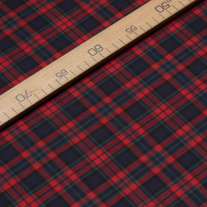 Yeşil-Kırmızı Çizgili Lacivert Ekose Gabardin