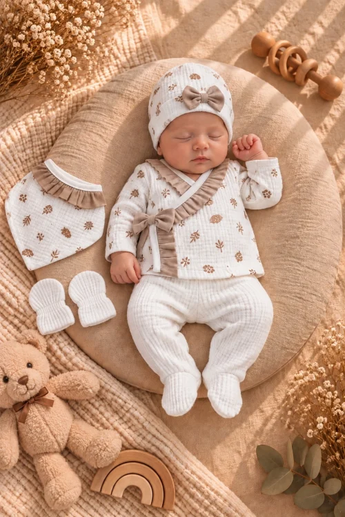 %100 Pamuk Kız Bebek 0-3 Ay 5’li Hastane Çıkışı Seti