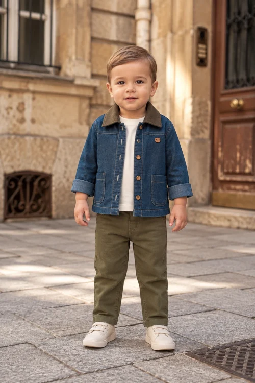 Erkek Bebek 3’lü Takım Premium Kalite Kot Ceketli Pantolonlu 9-24 Ay