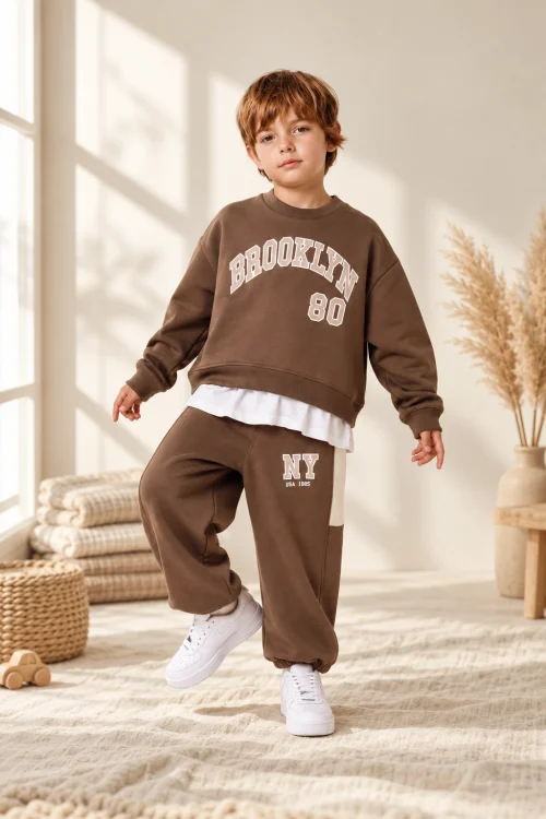 Erkek Çocuk 3 İplik %100 Pamuk Sweatshirt Pantolon 2’li Takım 2-10 Yaş