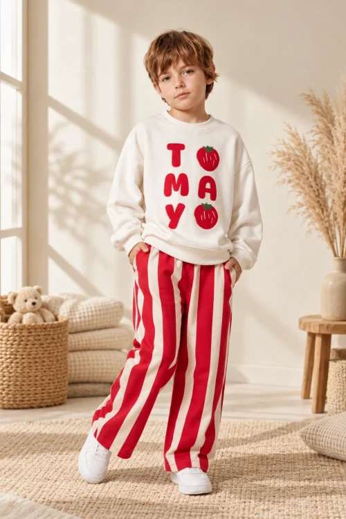 Çocuk Çantalı 3’lü Takım %100 Pamuk Sweatshirt Pantolon Çanta 2-10 Yaş