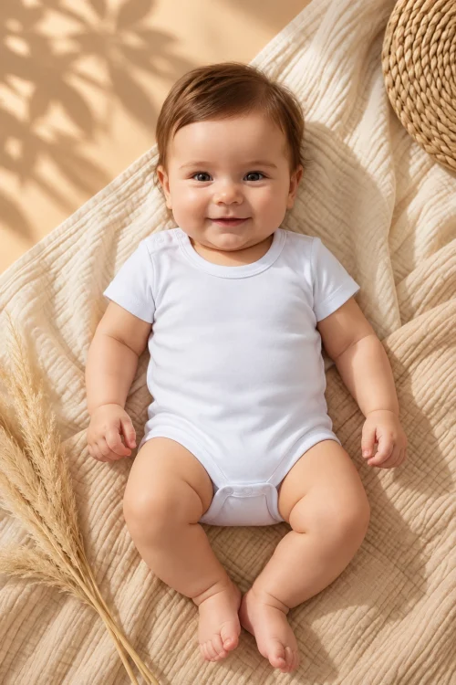 %100 Pamuk Bebek Çıtçıtlı Kısa Kollu Body – Yarım Kol Bebek Zıbın