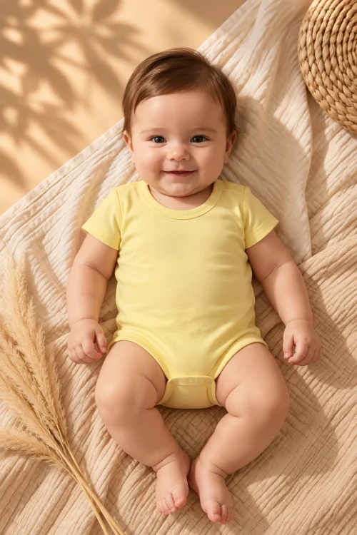 %100 Pamuk Bebek Çıtçıtlı Body – Kısa Kollu Bebek Zıbın
