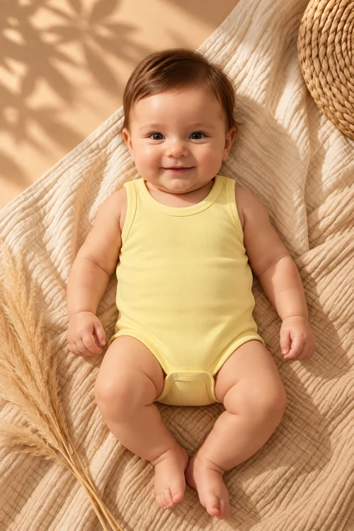 %100 Pamuk Bebek Çıtçıtlı Kolsuz Body – Askılı Bebek Zıbın