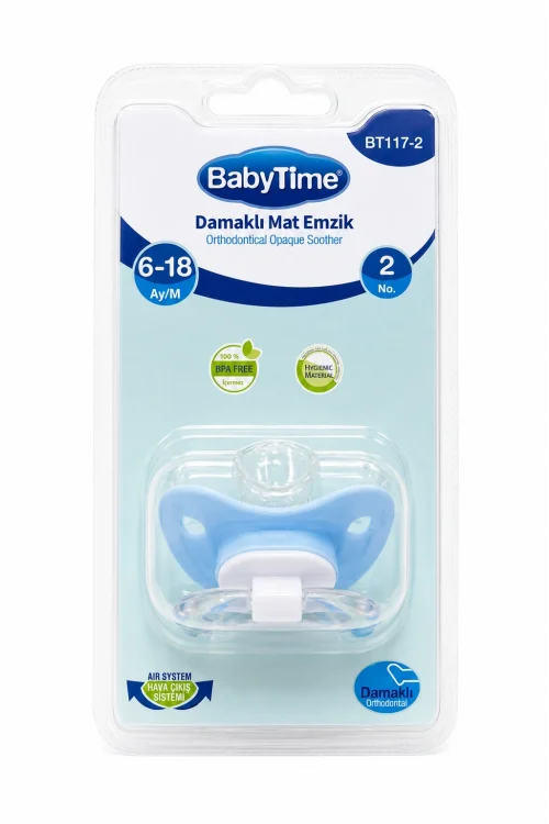 BabyTime Damaklı Mat Ortodontik Emzik No:2 6-18 Ay Mavi