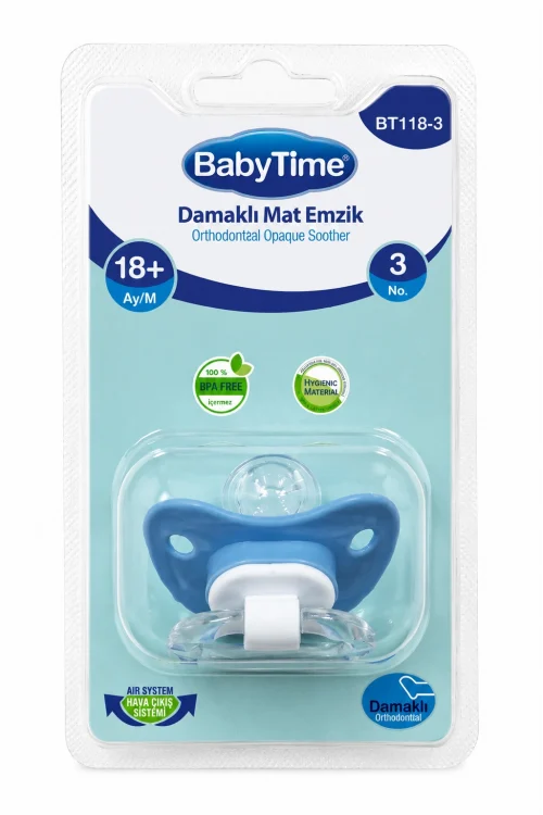 BabyTime Damaklı Mat Ortodontik Emzik No:3 18+ Ay Mavi