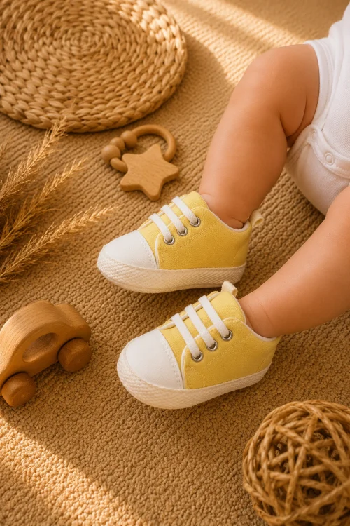 İlk Adım Bebek Ayakkabısı Sarı 18-19 Numara Yumuşak Esnek Taban