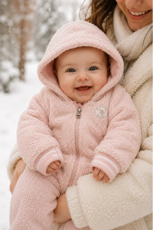 Kız Bebek Peluş Kışlık Kapüşonlu Fermuarlı Tulum | 3-18 Ay