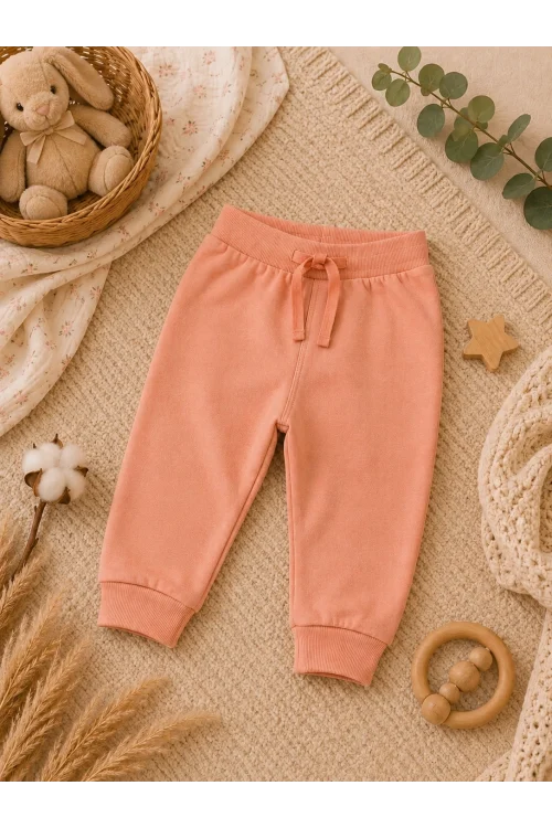 Kız Çocuk %100 Pamuk Eşofman Altı – Somon Renk Basic Jogger Pantolon (6 Ay - 5 Yaş)