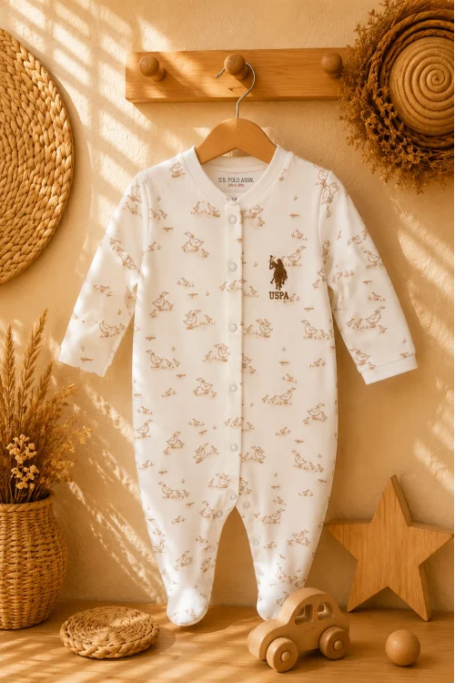 U.S. Polo Assn. Orijinal Unisex Bebek Patikli Tulum %100 Pamuk 0-9 Ay