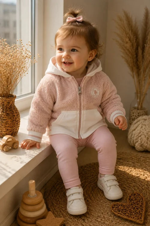 U.S. Polo Assn. Orijinal Kız Bebek Peluş Polar Mont 6-24 Ay | Kapüşonlu Kışlık & Mevsimlik