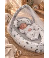 Cibinlikli Baby Nest Gri Yıldız Desenli Yenidoğan Bebek Yatağı