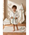 Unisex Bebek %100 Pamuk Bornoz Seti Havlu Terlik Kese Mint Yeşil Detaylı