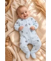 %100 Organik Pamuk Panda Desenli Fermuarlı Bebek Tulumu – 3-6 Ay