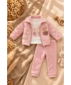 Kız Bebek Mevsimlik Montlu Sweatshirt ve Pantolon 3’lü Takım