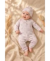 Kız Bebek %100 Pamuk Gizli Fermuarlı Şapkalı Tulum Seti