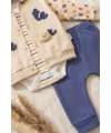 Cute Bear Nakışlı 3lü % 100 Pamuk Erkek Bebek Takımı