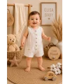 Erkek Bebek Şortlu Tulum %100 Pamuk Bej 3-12 Ay