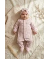 Fiyon Detaylı Boneli Kız Bebek Tulumu. Ayaklı % 100 Pamuklu 0-3 Ay