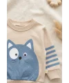 Kedi Desenli Pamuklu 2li Erkek Bebek Takım
