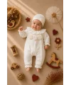 Kız Bebek Gül Detaylı Şapkalı Tulum %100 Pamuk 0-9 Ay