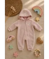 Kız Bebek Peluş Kışlık Kapüşonlu Fermuarlı Tulum | 3-18 Ay