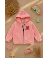 Kız Çocuk 3 İplik Şardonlu Kalın Polar Kapüşonlu Fermuarlı Sweatshirt | 2-5 Yaş