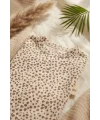 Leopar Detaylı Boneli Kız Bebek Tulumu. Ayaklı % 100 Pamuklu 0-3 Ay