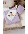 Penguen Nakışlı Unisex Şapka Ve Keseli Bebek Banyo Havlusu