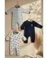Premium %100 Pamuklu Panda Figürlü Bebek Tulum 3lü Set - Çene Korumalı Fermuarlı Yumuşak Doku