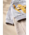 Sky Explorer %100 Pamuklu Erkek Bebek Takımı - Gri Uçak Nakışlı Sweatshirt Ve Bej Pantolon Kombini