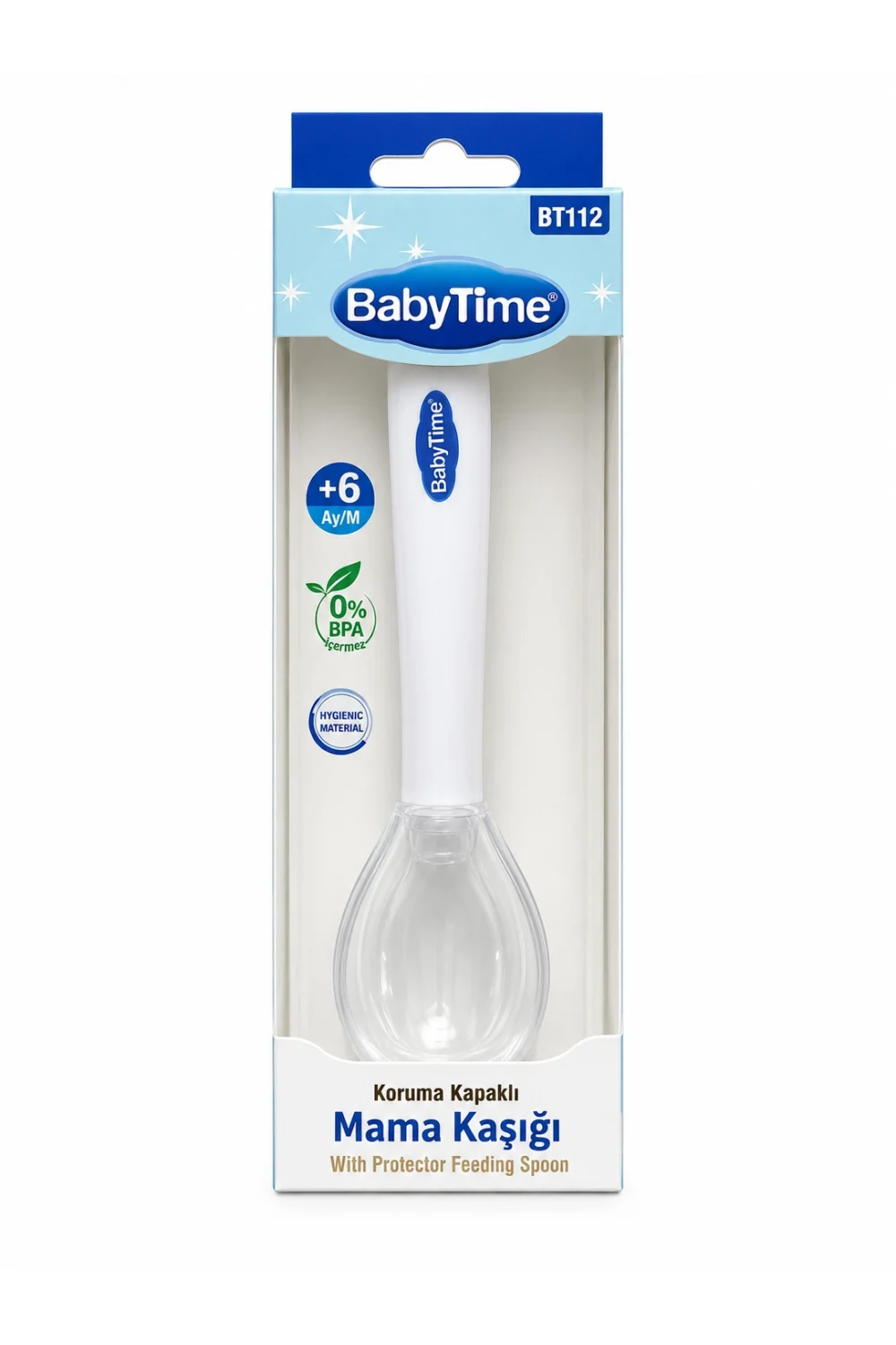 BabyTime BT112 Beyaz Koruma Kapaklı Mama Kaşığı – Bebek Beslenme Kaşığı