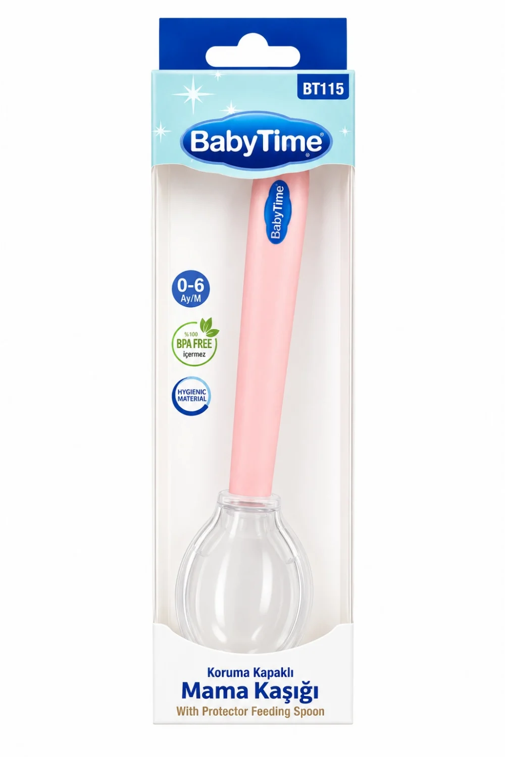 BabyTime BT112 Pembe Koruma Kapaklı Mama Kaşığı – Bebek Beslenme Kaşığı
