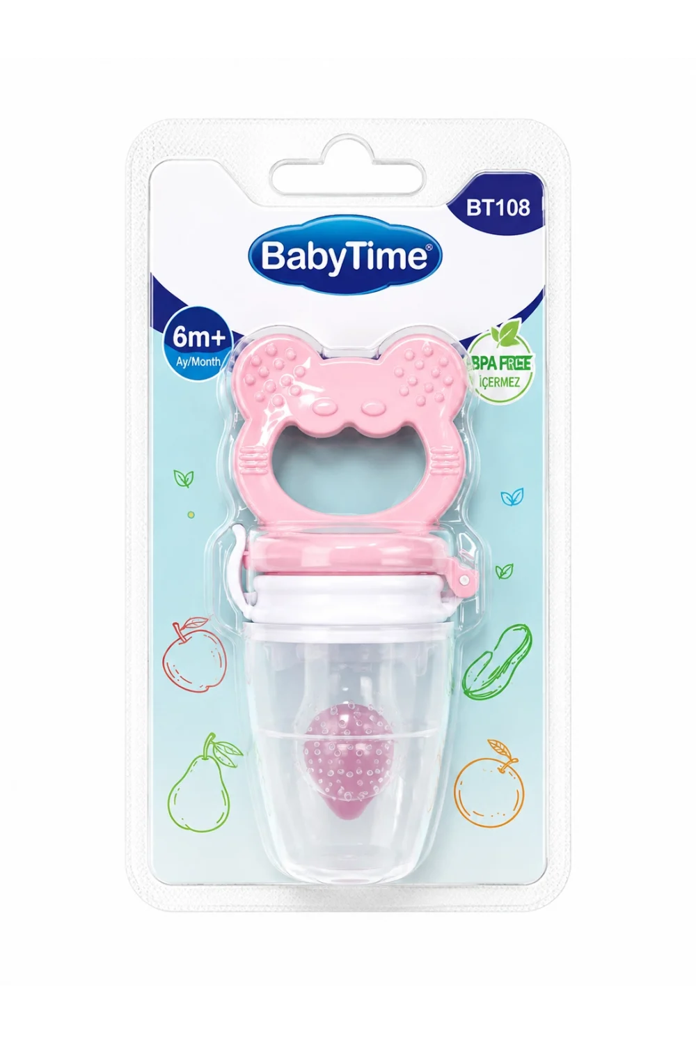 BabyTime BT108 Pembe Bebek Meyve Süzgeci – Meyve Besleyici Emzik