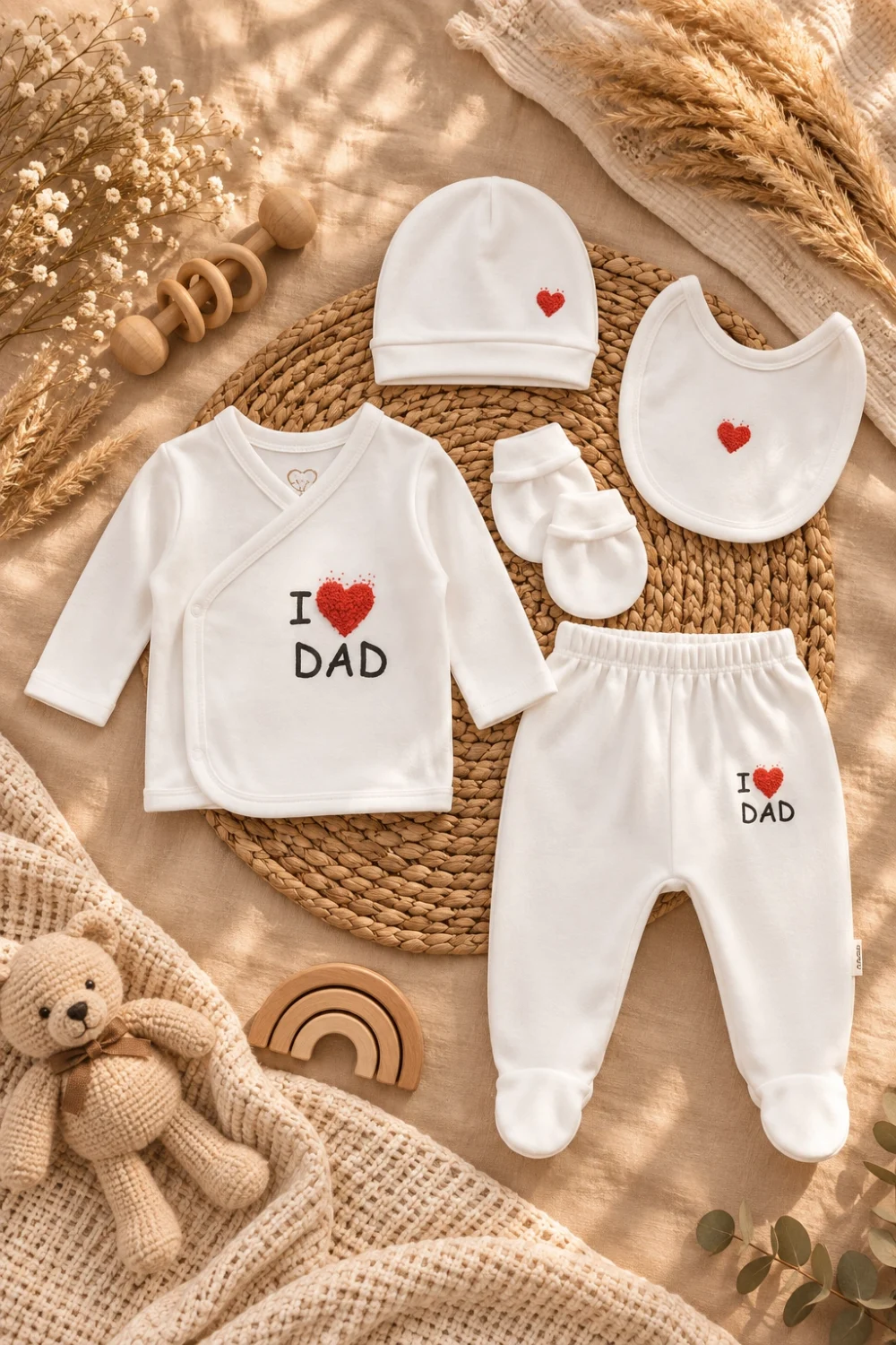 %100 Pamuk Unisex Bebek 5’li Hastane Çıkışı Seti – Yenidoğan Bebek Seti