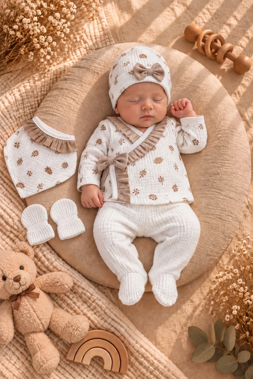 %100 Pamuk Kız Bebek 0-3 Ay 5’li Hastane Çıkışı Seti