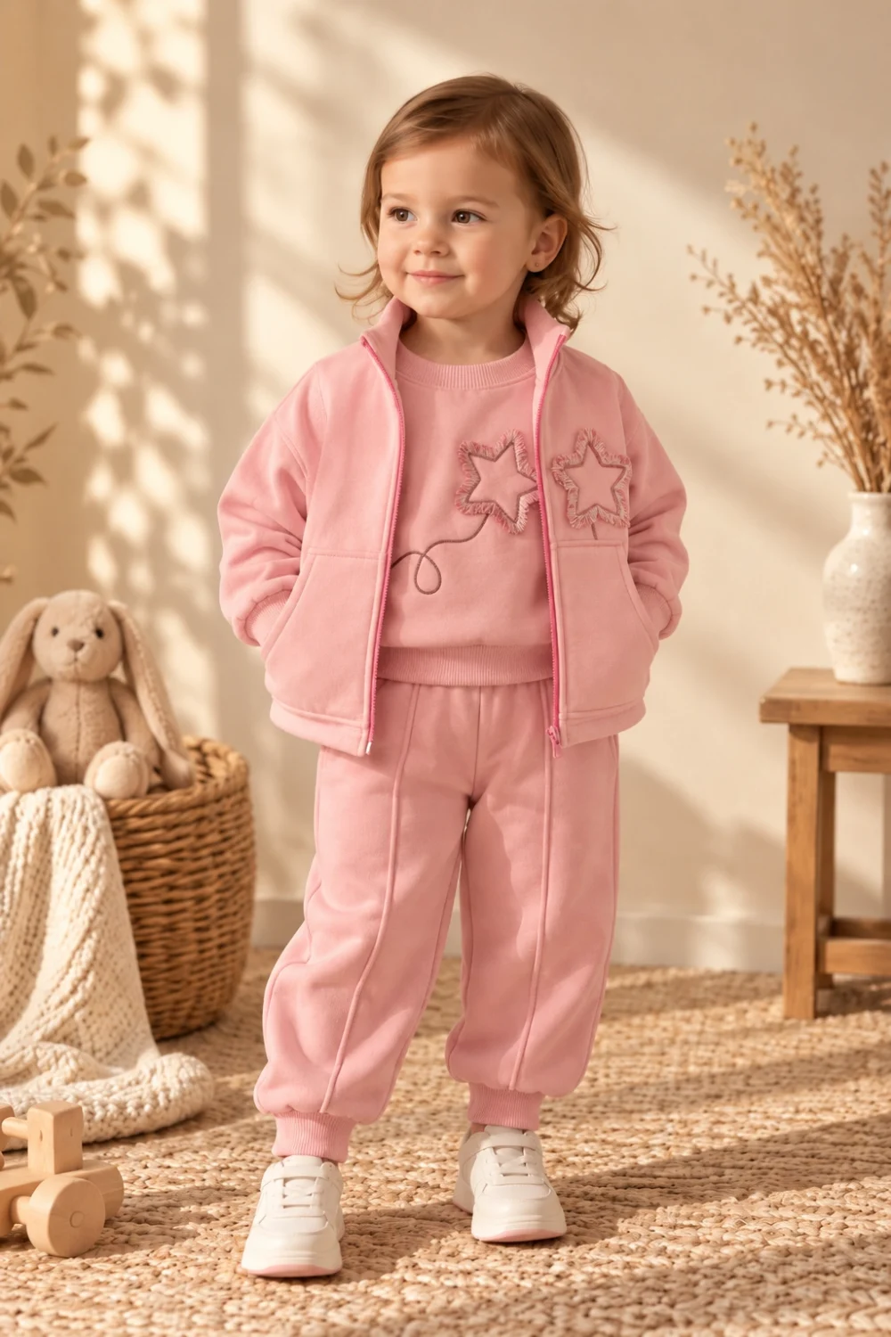 Kız Çocuk ve Bebek 3’lü Takım – Sweatshirt, Fermuarlı Yelek ve Pantolon | 1-4 Yaş