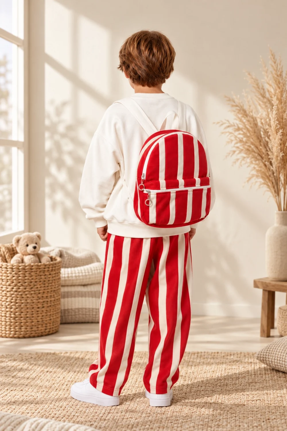 Çocuk Çantalı 3’lü Takım %100 Pamuk Sweatshirt Pantolon Çanta 2-10 Yaş
