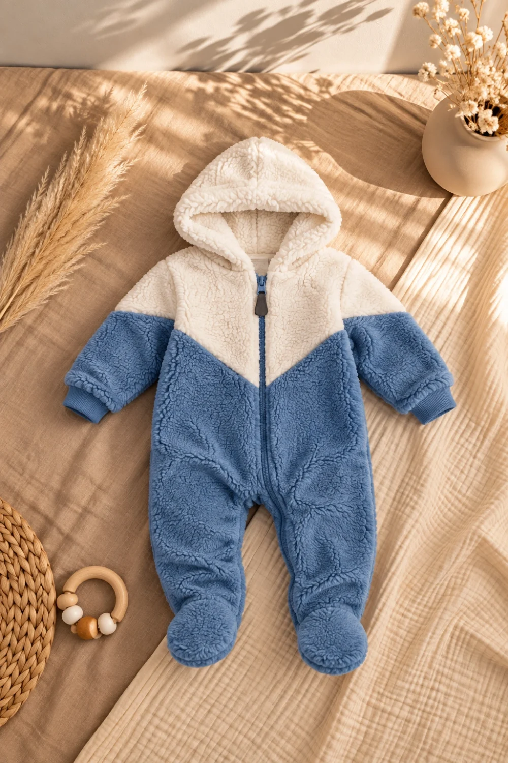 Erkek Bebek Peluş Tulum %100 Pamuk Fermuarlı 0-12 Ay