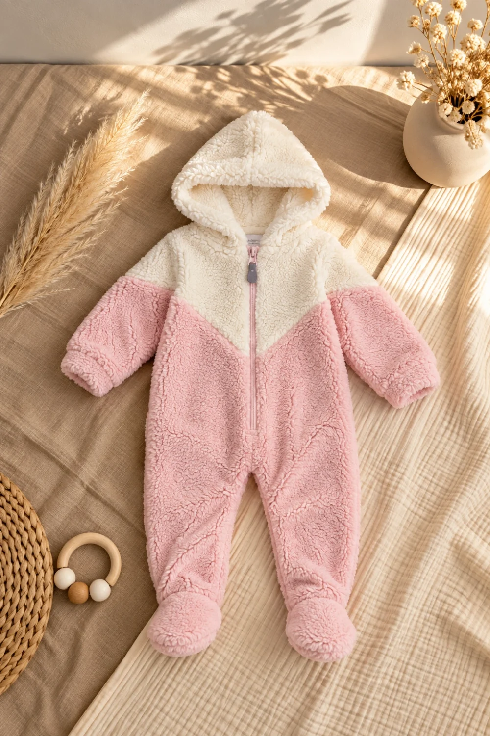 Kız Bebek %100 Pamuk Premium Peluş Fermuarlı Tulum 0-12 Ay