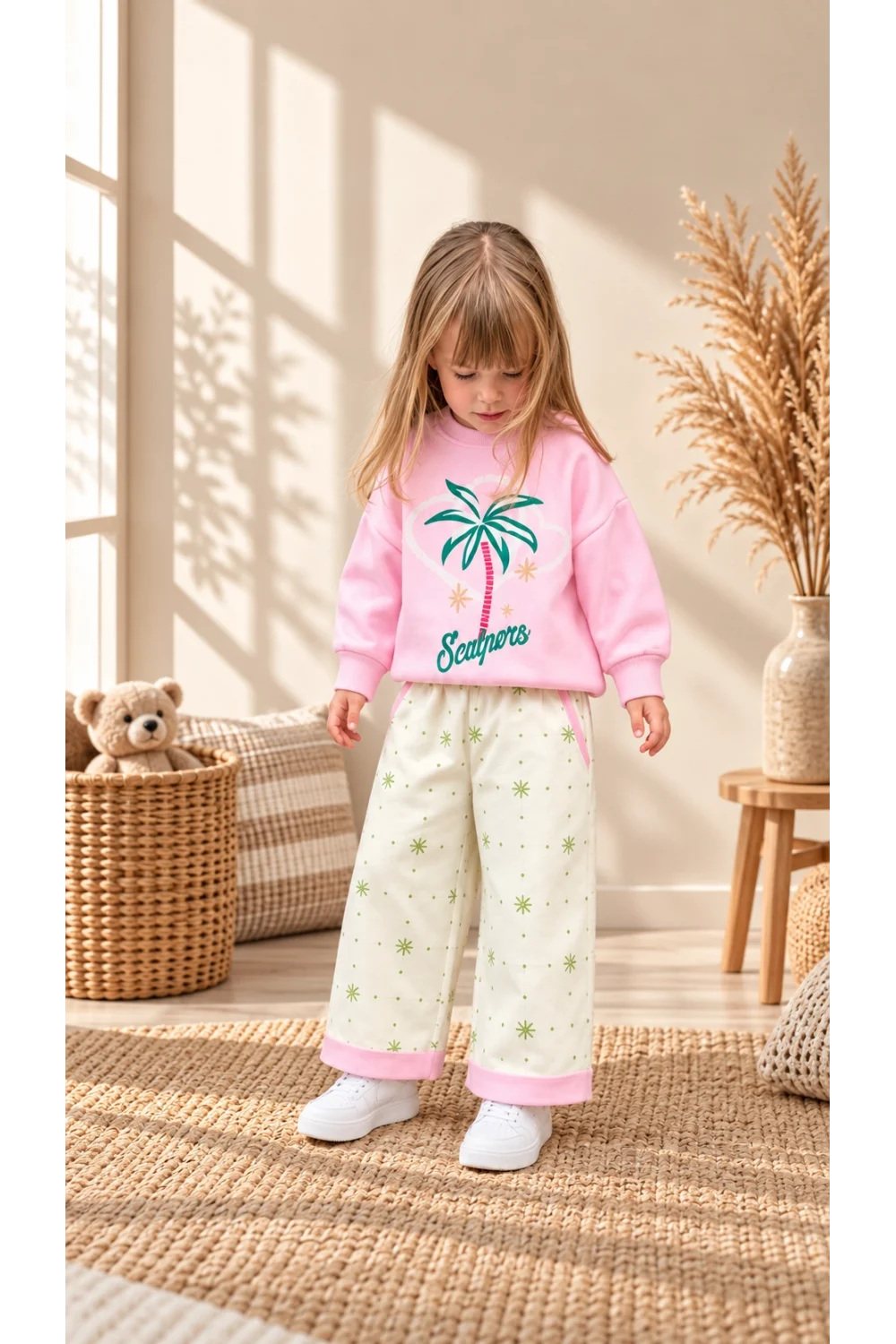 Kız Çocuk 2’li Takım Sweetshirt & Gabardin Pantolon – %100 Pamuk | 2-8 Yaş