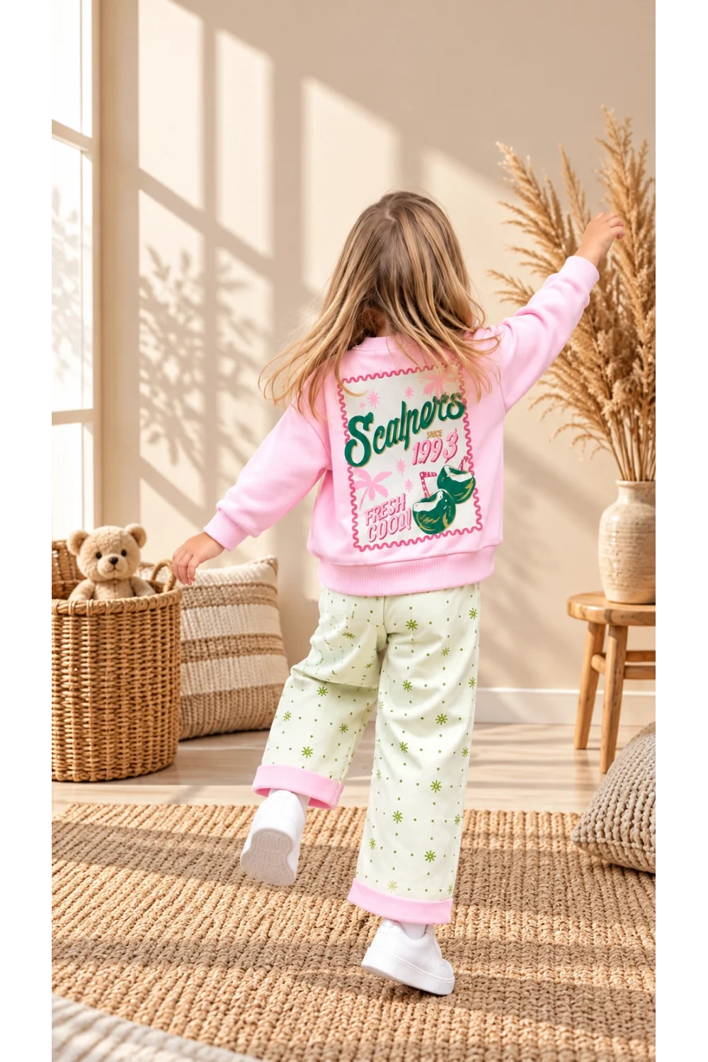 Kız Çocuk 2’li Takım Sweetshirt & Gabardin Pantolon – %100 Pamuk | 2-8 Yaş