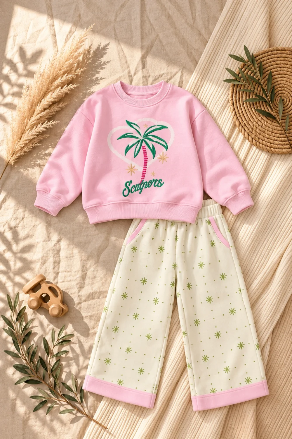 Kız Çocuk 2’li Takım Sweetshirt & Gabardin Pantolon – %100 Pamuk | 2-8 Yaş