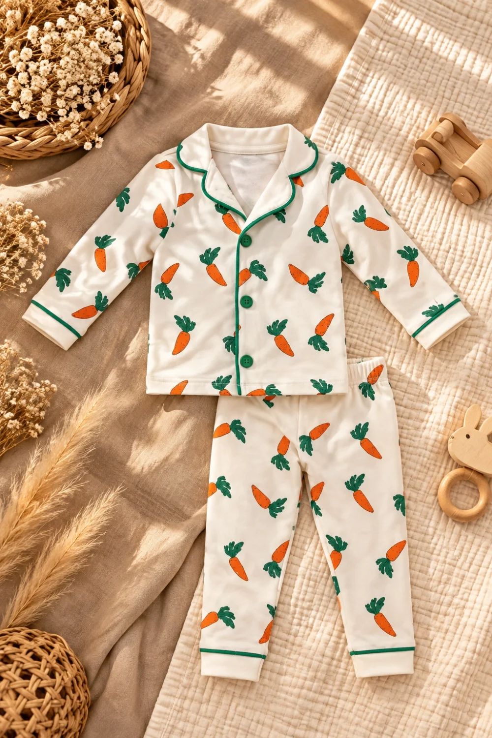 %100 Pamuk Bebek Pijama Takımı – Premium Kumaş Rahat Uyku Seti – 6-24 Ay