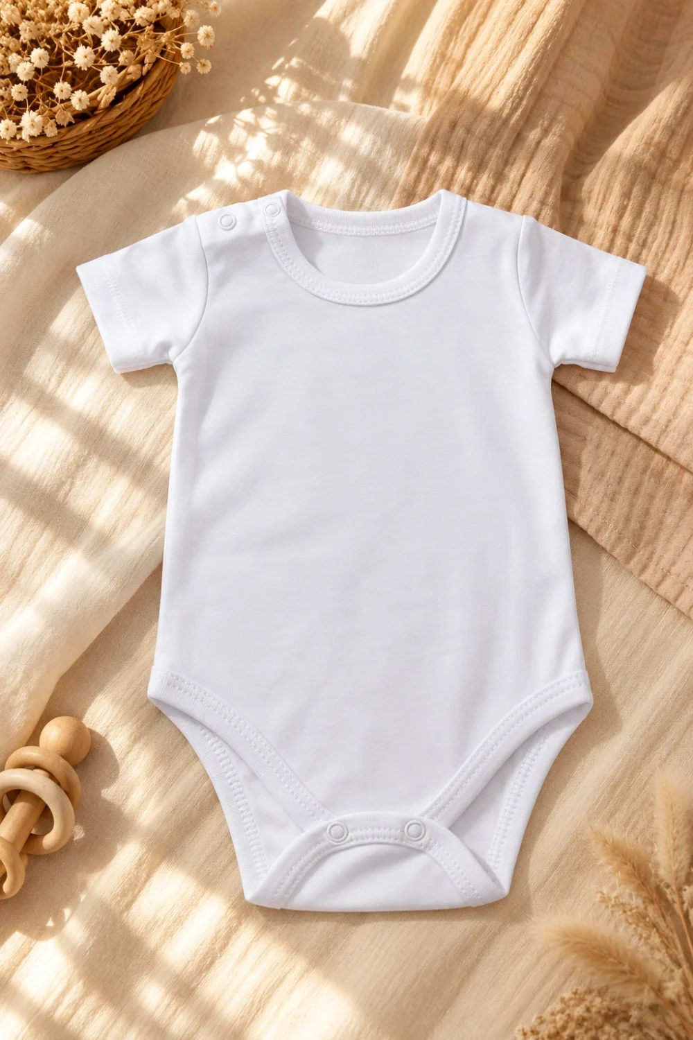 %100 Pamuk Bebek Çıtçıtlı Kısa Kollu Body – Yarım Kol Bebek Zıbın