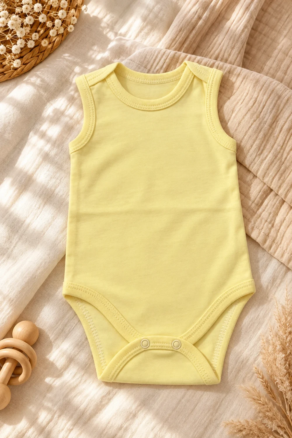 %100 Pamuk Bebek Çıtçıtlı Kolsuz Body – Askılı Bebek Zıbın