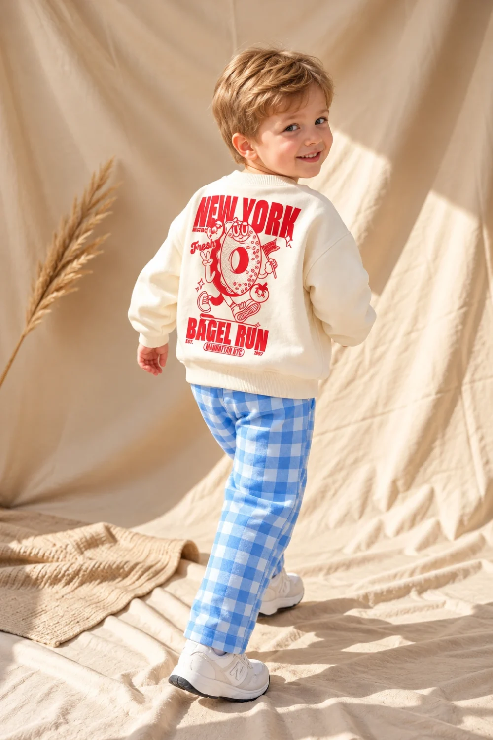 Erkek Çocuk %100 Pamuk Sweatshirt ve Kareli Pantolon 2’li Takım