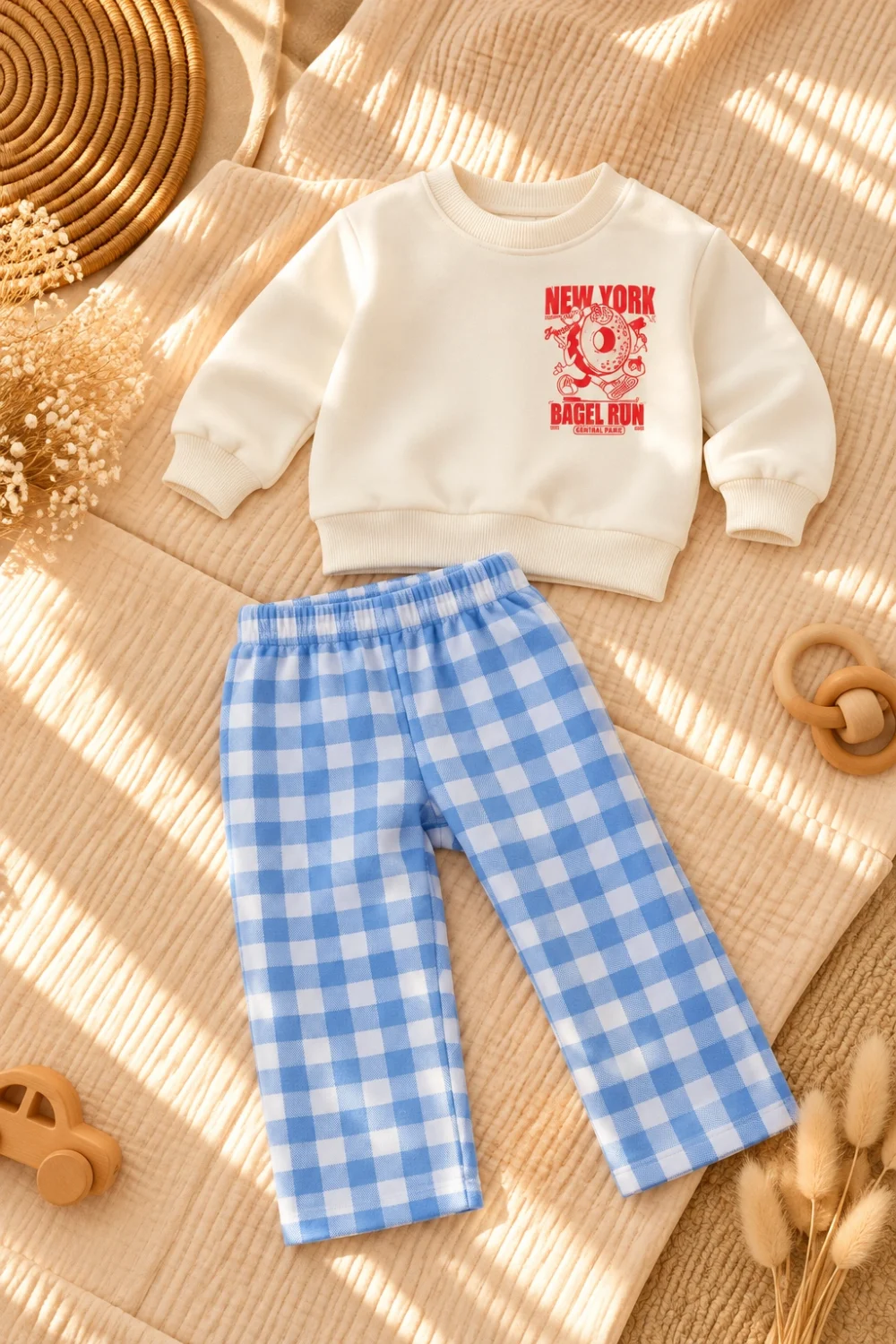 Erkek Çocuk %100 Pamuk Sweatshirt ve Kareli Pantolon 2’li Takım