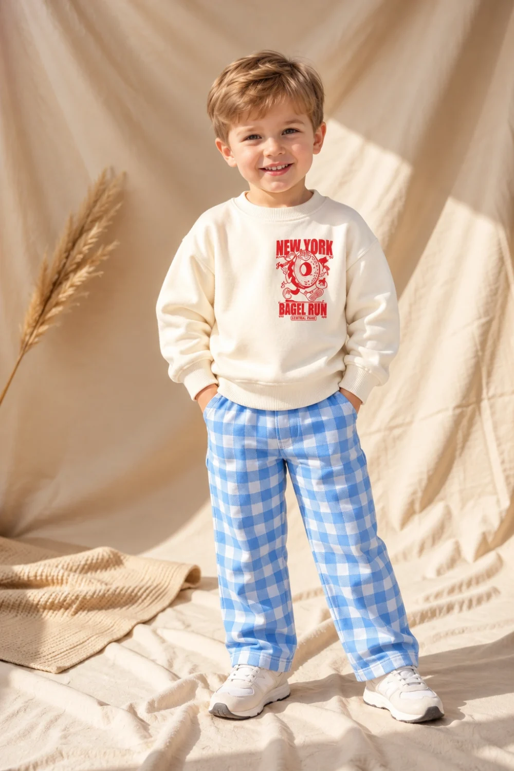 Erkek Çocuk %100 Pamuk Sweatshirt ve Kareli Pantolon 2’li Takım